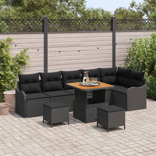 vidaXL Set Divano da Giardino 9 pcs Nero polyrattan