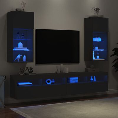 vidaXL Mobili Porta TV con Luci LED 2 pz Neri 40,5x30x90 cm
