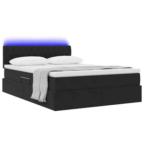 vidaXL Letto con contenitore e LED con led Nero 140 x 200 cm Velluto