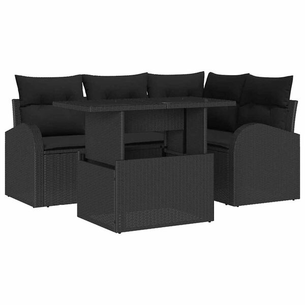 vidaXL Set Divano da Giardino con cuscino 5 pcs Nero Poly Rattan