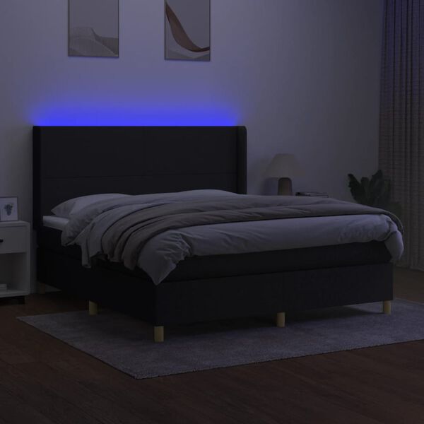 vidaXL Letto a Molle con Materasso e LED Nero 160x200 cm in Tessuto