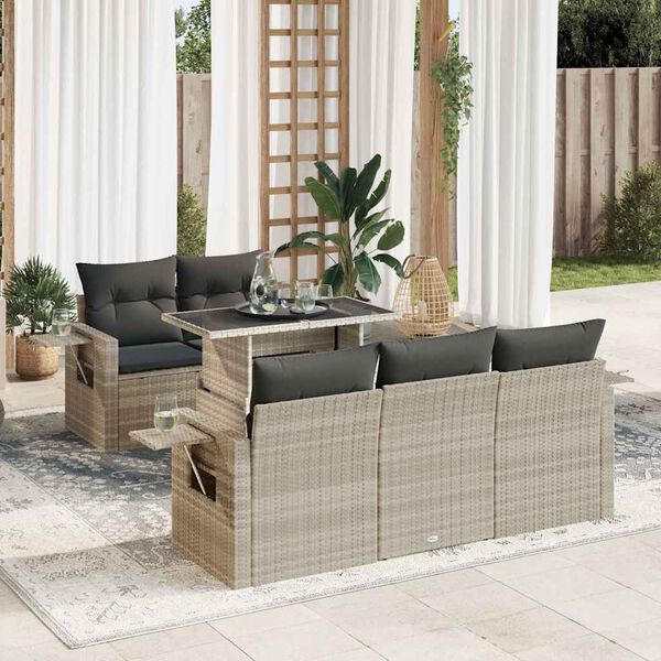vidaXL Set Divano da Giardino 6pz con Cuscini Grigio Chiaro Polyrattan