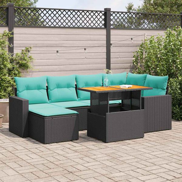 vidaXL Set Divani da Giardino con Cuscini 7pz Nero Polyrattan