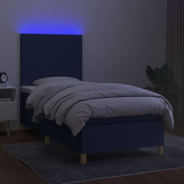 vidaXL Letto a Molle con Materasso e LED Blu 80x200 cm in Tessuto
