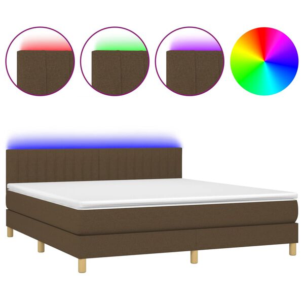 vidaXL Letto a Molle Materasso e LED MarroneScuro 180x200cm in Tessuto