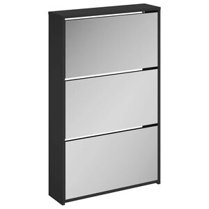 vidaXL Scarpiera con Specchio a 3 Ripiani Nera 63x17x102,5 cm