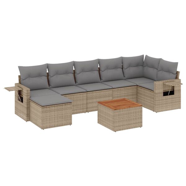 vidaXL Set Divano da Giardino 8 pz con Cuscini Beige Misto Polyrattan