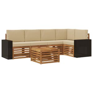 vidaXL Set di divani da esterno 6 pz Naturale e Beige Poliestere