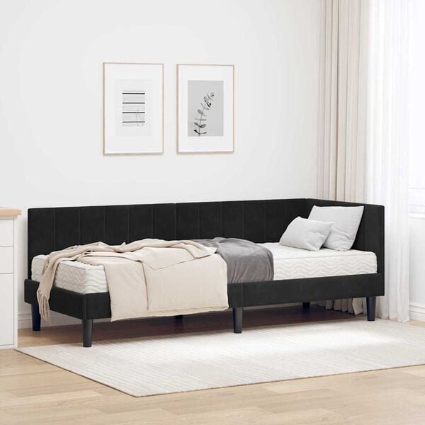 vidaXL Struttura Letto Angolare con Materasso 2 pcs Nero Velluto