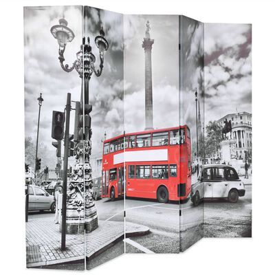 vidaXL Paravento Pieghevole 200x170 cm Stampa Bus Londra Bianco e Nero