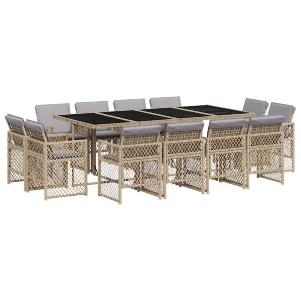 vidaXL Set Pranzo da Giardino 13 pz con Cuscini Beige Misto Polyrattan
