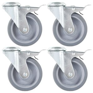 vidaXL Ruote Girevoli con Foro per Bulloni e Doppio Freno 4 pz 100 mm