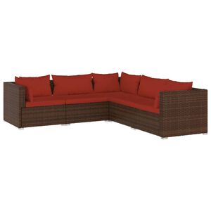 vidaXL Set Divani da Giardino 5 pz con Cuscini in Polyrattan Marrone