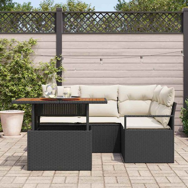 vidaXL Set Divano da Giardino con archiviazione 5 pcs Nero Poly Rattan