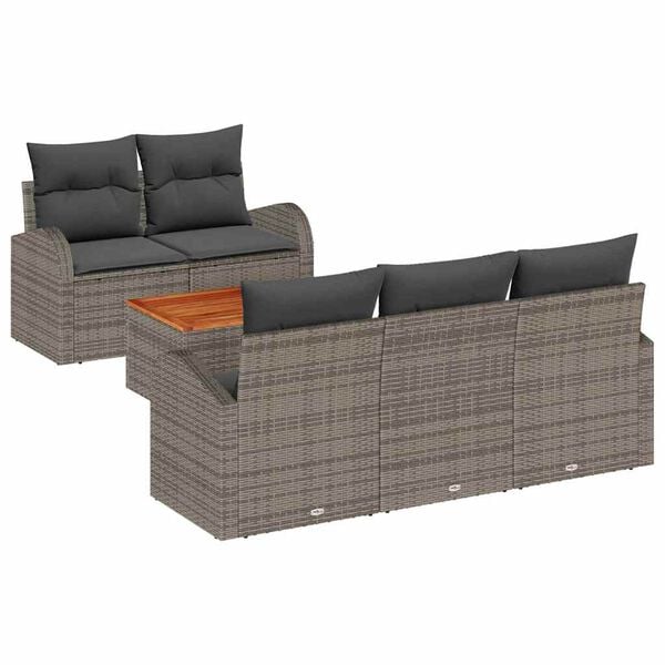 vidaXL Set Divano da Giardino con cuscino 6 pcs Grigio polyrattan