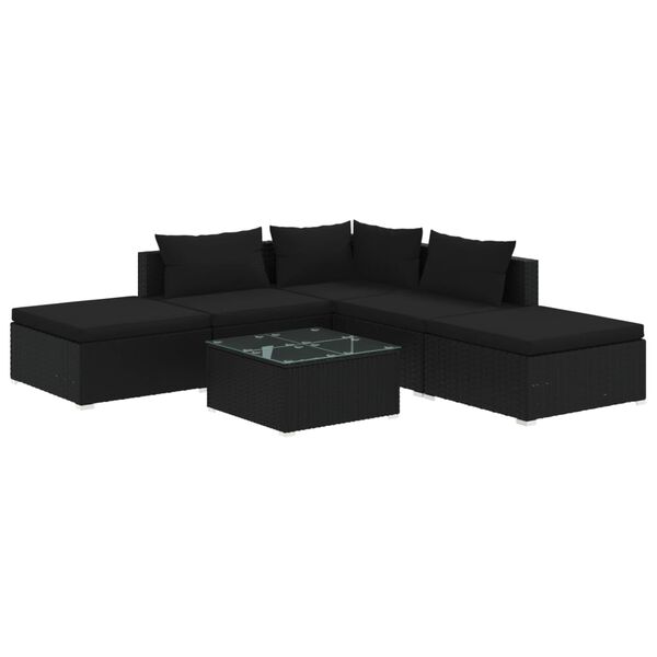vidaXL Set Divani da Giardino 6 pz con Cuscini in Polyrattan Nero