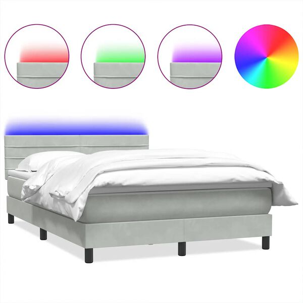 vidaXL Letto a Molle con Materasso e LED Grigio Chiaro 160x220cm Velluto