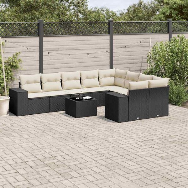vidaXL Set Divani da Giardino 10pz con Cuscini in Polyrattan Nero