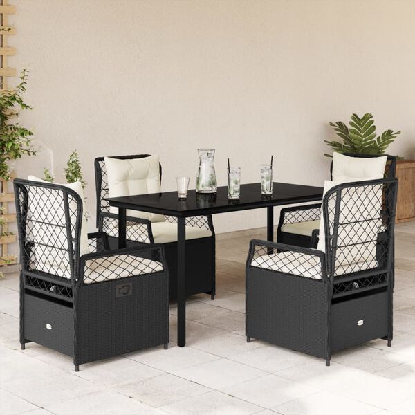 vidaXL Set da Pranzo da Giardino 5 pz Nero con Cuscini in Polyrattan