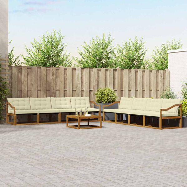 vidaXL Set di divani da esterno con cuscino 9 pcs Naturale e Crema