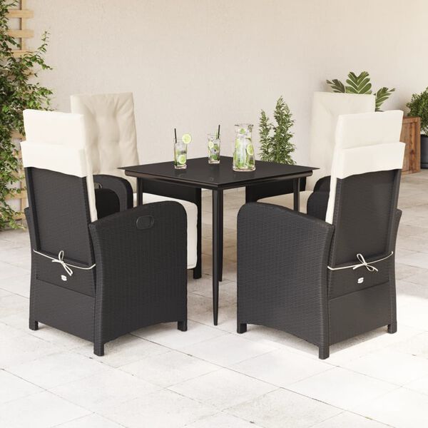 vidaXL Set da Pranzo da Giardino 5 pz Nero con Cuscini in Polyrattan