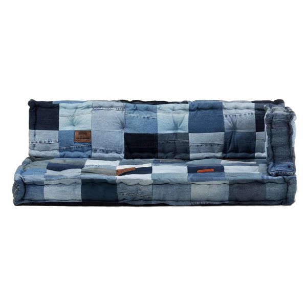 vidaXL Set Cuscini per Divani Pallet 3pz Blu Denim Patchwork