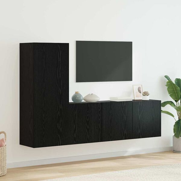 vidaXL Unit&agrave; TV da Parete 5 pcs Rovere Nero Legno multistrato