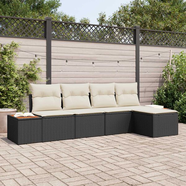 vidaXL Set Divano da Giardino con cuscino 5 pcs Nero Poly Rattan
