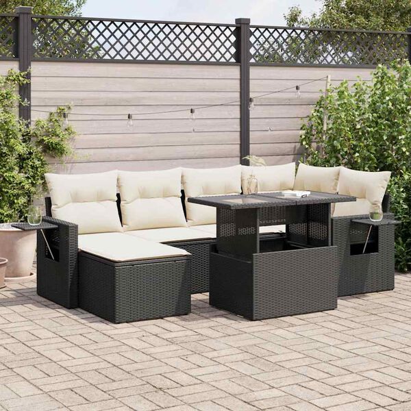 vidaXL Set Divani da Giardino con Cuscini 7pz Nero Polyrattan