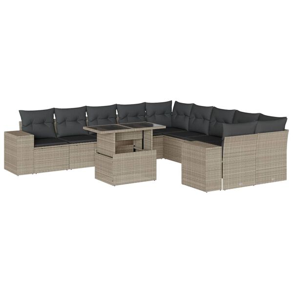 vidaXL Set Divani da Giardino 11 pz con Cuscini in Polyrattan Grigio