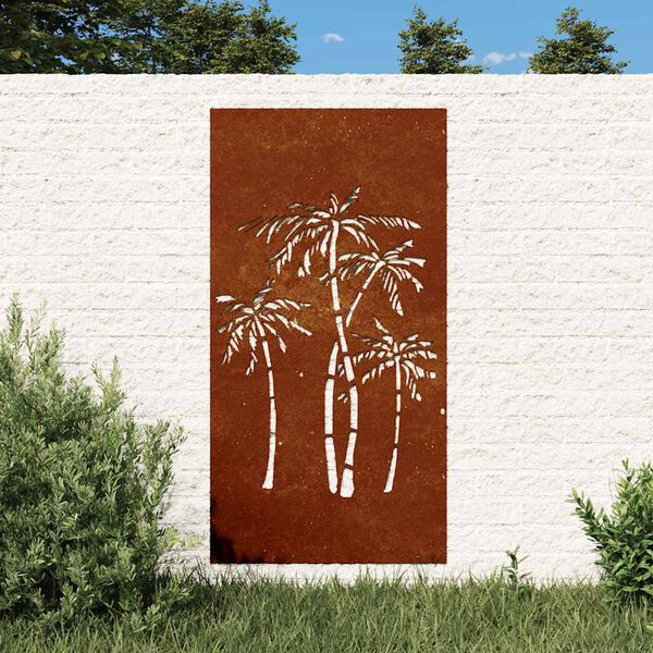 vidaXL Decorazione Muro da Giardino 105x55 cm Palma in Acciaio Corten