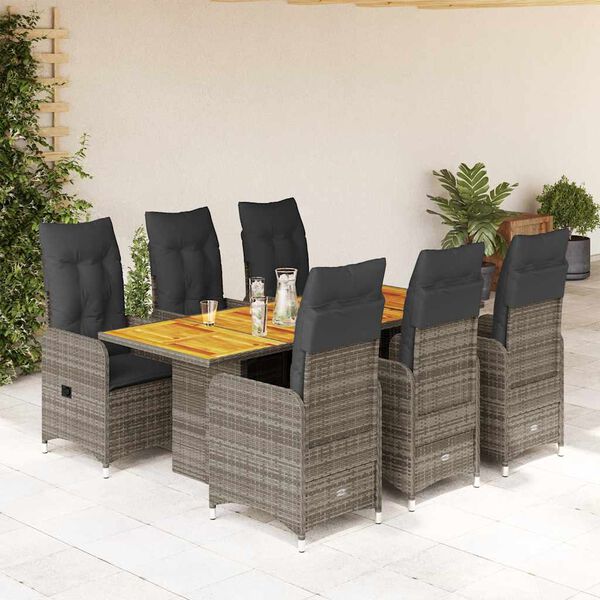 vidaXL Set Bistr&ograve; da Giardino 7 pz con Cuscini in Polyrattan Grigio