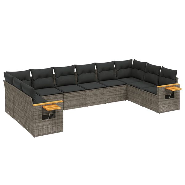 vidaXL Set Divano da Giardino 10 pz con Cuscini Grigio in Polyrattan