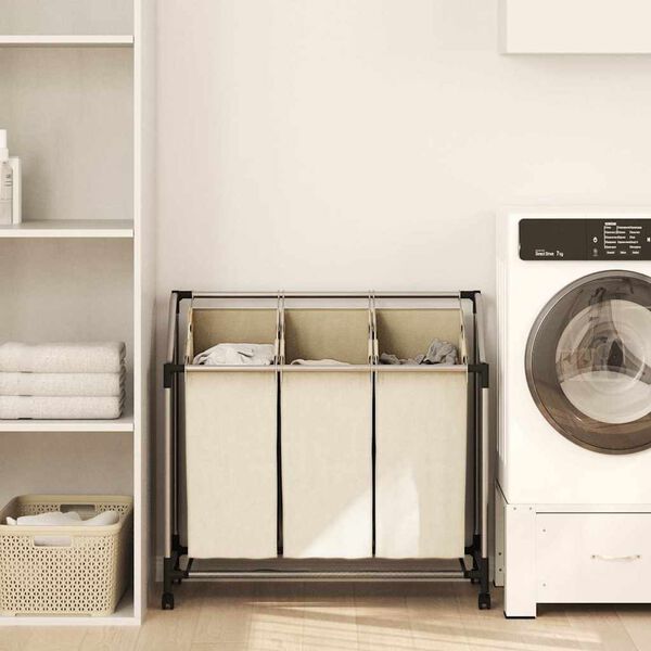 vidaXL Portabiancheria con 3 Sacchi Crema in Acciaio