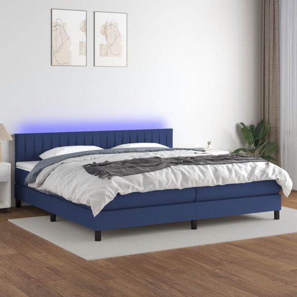 vidaXL Letto a Molle Materasso e LED Blu 200x200cm in Tessuto
