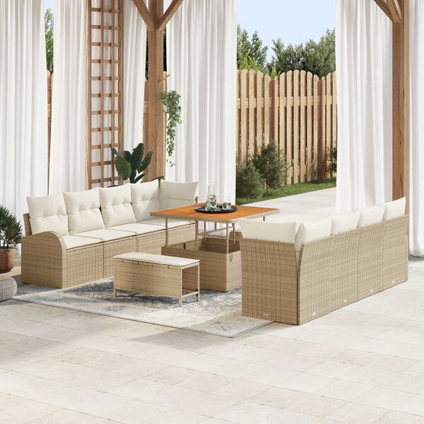 vidaXL Set Divano da Giardino con cuscino 11 pcs Beige Poly Rattan