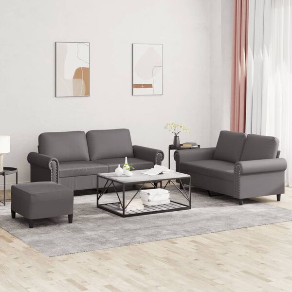 vidaXL Set di Divani 3 pz con Cuscini Grigio in Similpelle