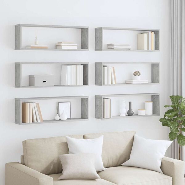 vidaXL Mensole Parete Cubo 6pz Grigio Cemento 80x15x26,5cm Multistrato