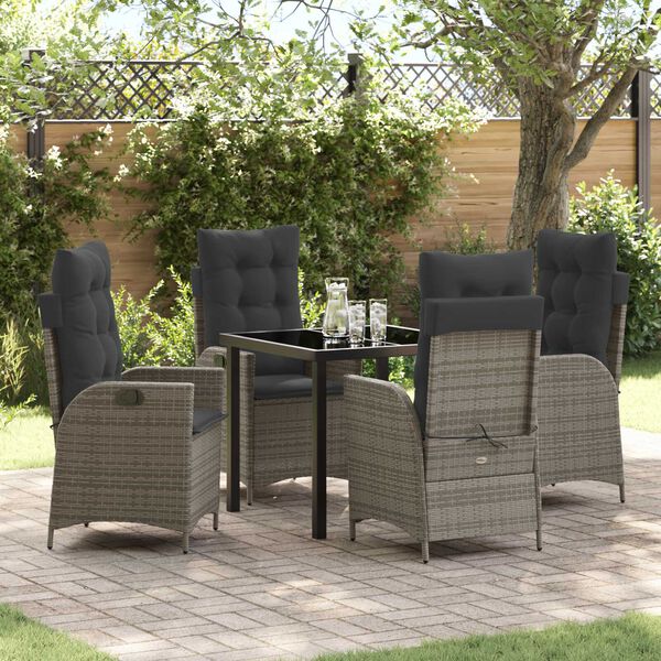 vidaXL Set da Pranzo per Giardino con cuscino 5 pcs Grigio polyrattan