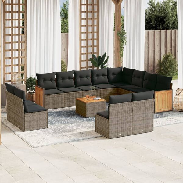 vidaXL Set Divani da Giardino 13 pz con Cuscini Grigio in Polyrattan
