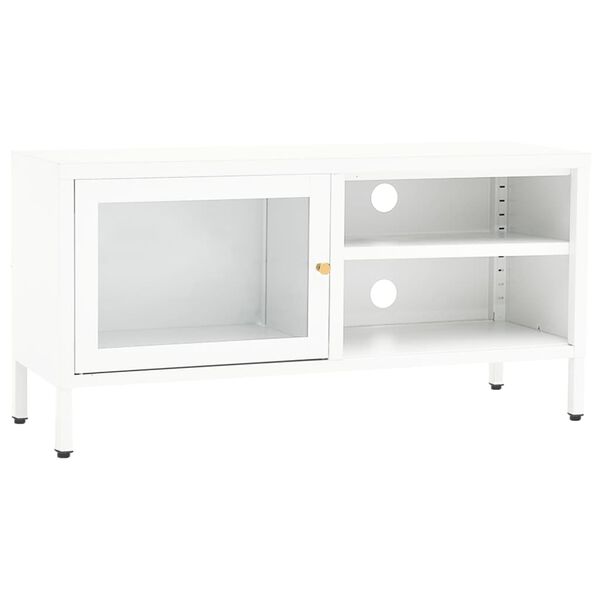 vidaXL Mobile TV Bianco 90x30x44 cm in Acciaio e Vetro