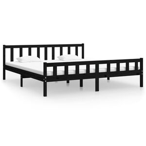 vidaXL Giroletto Nero in Legno Massello 160x200 cm
