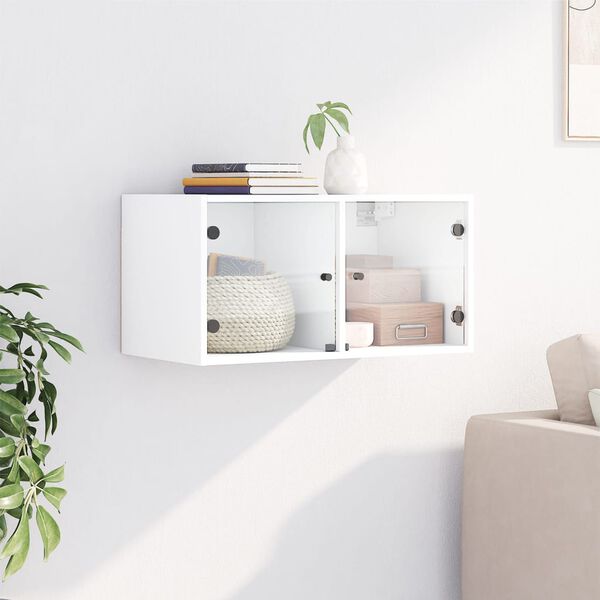 vidaXL Mobile a Muro con Ante in Vetro Bianco 68,5x37x35 cm