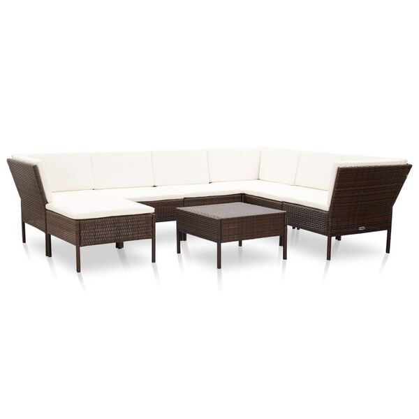vidaXL Set Divani da Giardino 8 pz con Cuscini in Polyrattan Marrone