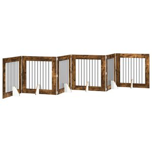 vidaXL Cancello per cani pieghevole con supporti 6 pz Rovere Fumo