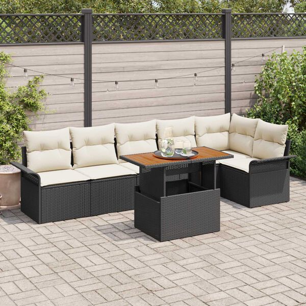 vidaXL Set Divano da Giardino con archiviazione 7 pcs Nero Poly Rattan