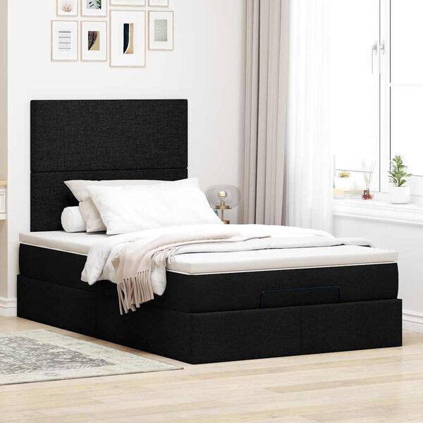 vidaXL Struttura Letto Pouf con Materasso Nero 120x190 cm in Tessuto