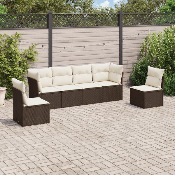 vidaXL Set Divano da Giardino 6 pz con Cuscini Marrone in Polyrattan