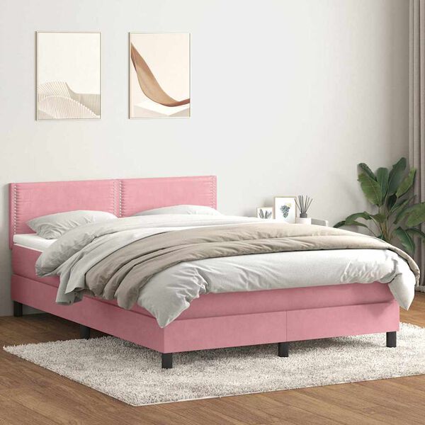 vidaXL Giroletto a Molle con Materasso Rosa 160x220 cm in Velluto