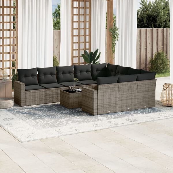 vidaXL Set Divani da Giardino 11 pz con Cuscini in Polyrattan Grigio